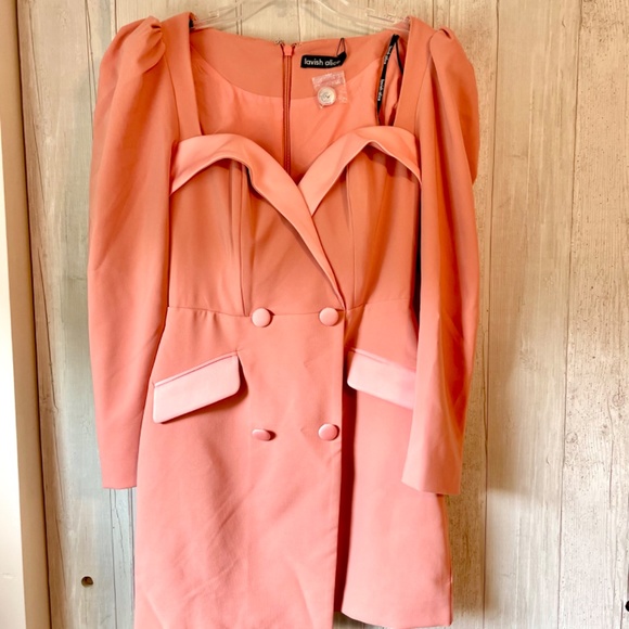 🆕 Lavish Alice Puff Sleeve Blazer Mini Dress in Coral Size 6 - Picture 3 of 3
